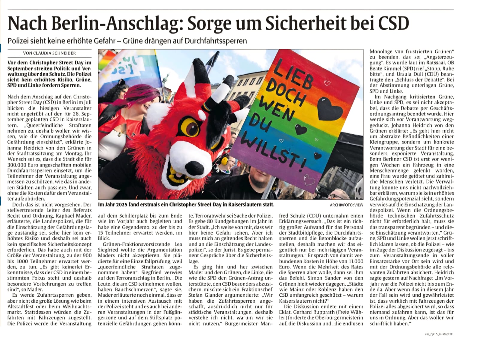 RHEINPFALZ 04.09.2026 Sicherheitsdebatte